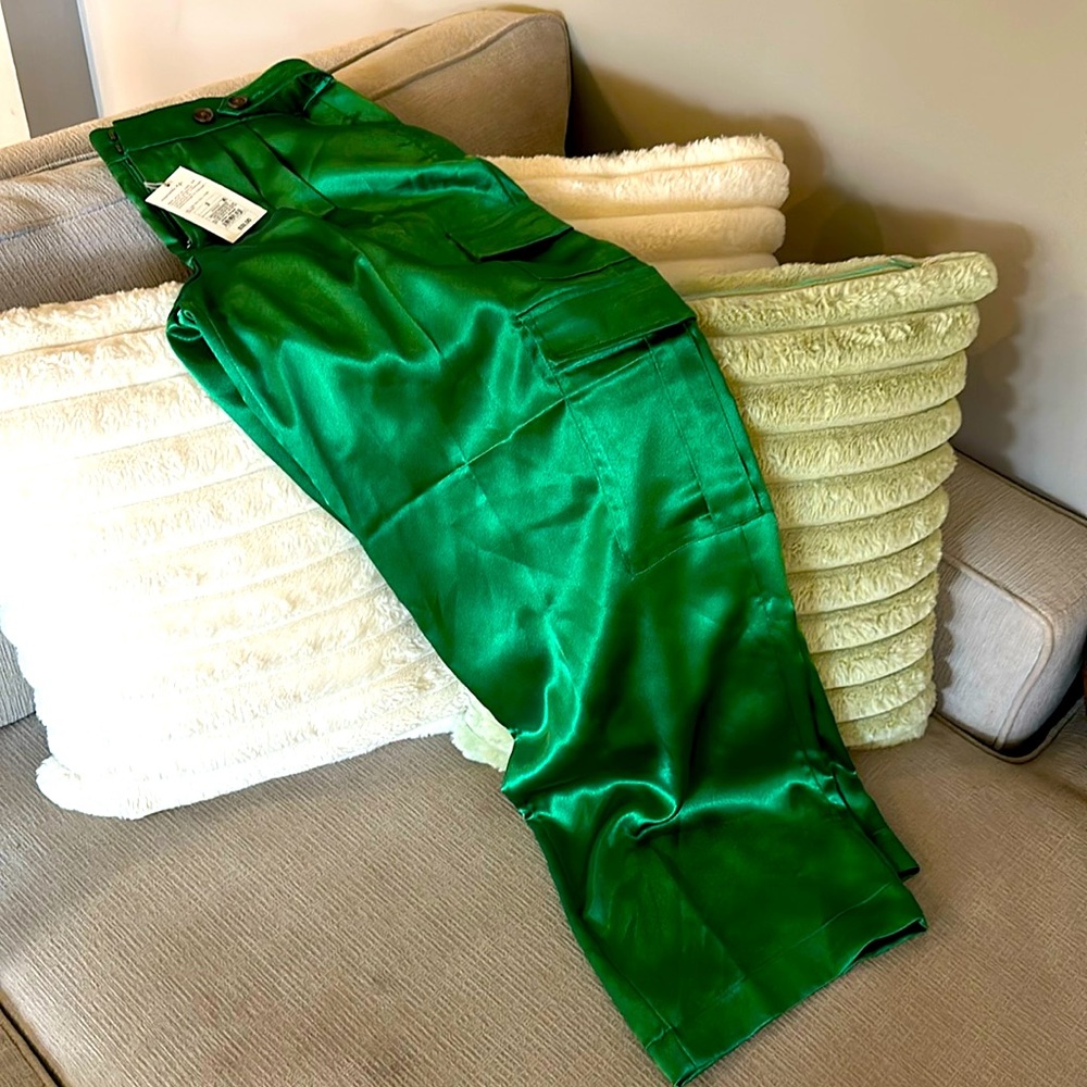 Green Satin Cargos